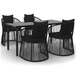 vidaXL Juego de comedor de jardín 5 piezas con cojines ratán PVC negro