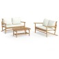 vidaXL Set de muebles de jardín 3 piezas bambú y cojines blanco crema vidaXL Set de muebles de jardín 3 piezas bambú y cojines blanco crema