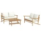vidaXL Set de muebles de jardín 3 piezas bambú y cojines blanco crema vidaXL Set de muebles de jardín 3 piezas bambú y cojines blanco crema