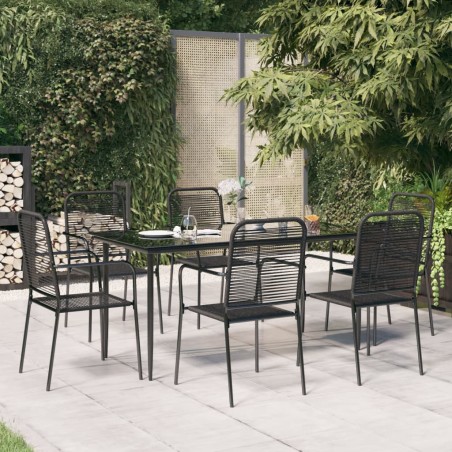 vidaXL Juego de comedor jardín 7 pzas acero y cuerda de algodón negro