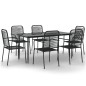 vidaXL Juego de comedor jardín 7 pzas acero y cuerda de algodón negro