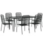 vidaXL Juego de comedor jardín 7 pzas acero y cuerda de algodón negro
