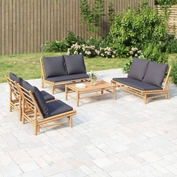 vidaXL Set de muebles de jardín 5 piezas bambú con cojines gris oscuro