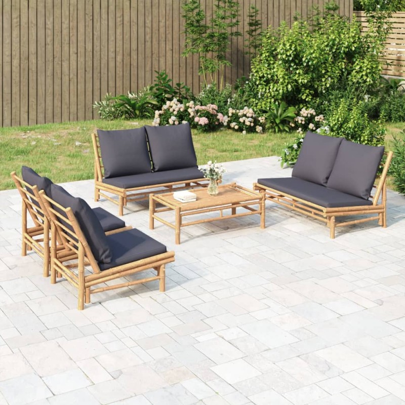 vidaXL Set de muebles de jardín 5 piezas bambú con cojines gris oscuro