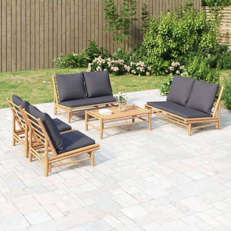 vidaXL Set de muebles de jardín 5 piezas bambú con cojines gris oscuro