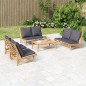 vidaXL Set de muebles de jardín 5 piezas bambú con cojines gris oscuro