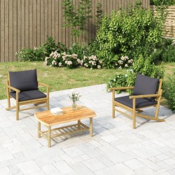 vidaXL Set de muebles de jardín 3 piezas bambú con cojines gris oscuro
