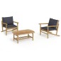 vidaXL Set de muebles de jardín 3 piezas bambú con cojines gris oscuro vidaXL Set de muebles de jardín 3 piezas bambú con cojines gris oscuro