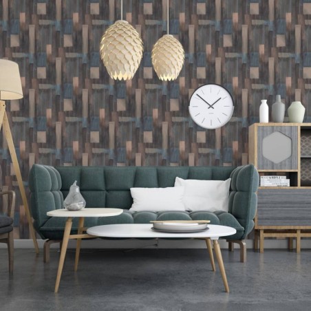 DUTCH WALLCOVERINGS Papel pintado Wood azul y marrón