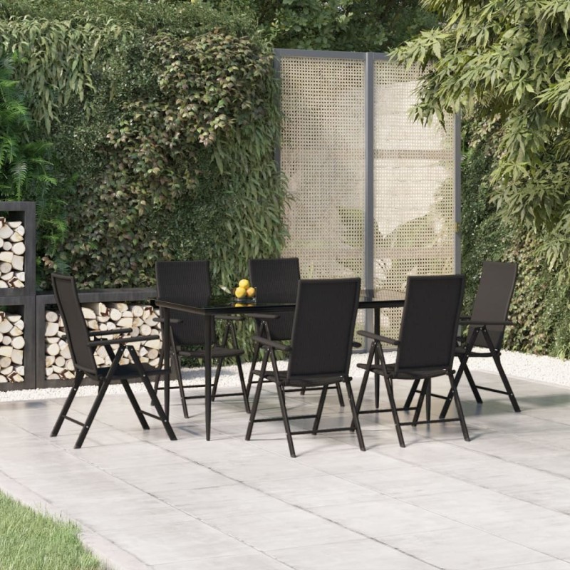 vidaXL Juego de comedor de jardín 7 piezas ratán sintético negro vidaXL Juego de comedor de jardín 7 piezas ratán sintético negro