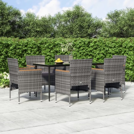 vidaXL Juego de comedor de jardín 7 piezas con cojines gris y negro