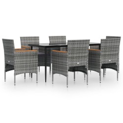 vidaXL Juego de comedor de jardín 7 piezas con cojines gris y negro