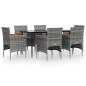 vidaXL Juego de comedor de jardín 7 piezas con cojines gris y negro vidaXL Juego de comedor de jardín 7 piezas con cojines gris y negro