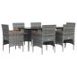 vidaXL Juego de comedor de jardín 7 piezas con cojines gris y negro vidaXL Juego de comedor de jardín 7 piezas con cojines gris y negro