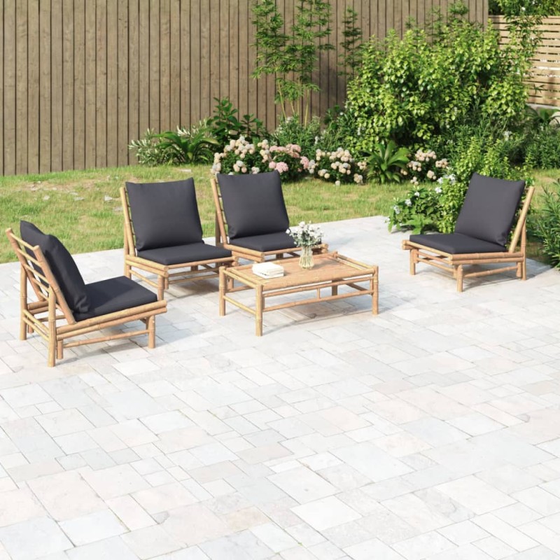 vidaXL Set de muebles de jardín 5 piezas bambú con cojines gris oscuro vidaXL Set de muebles de jardín 5 piezas bambú con cojines gris oscuro