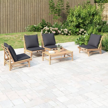 vidaXL Set de muebles de jardín 5 piezas bambú con cojines gris oscuro