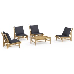 vidaXL Set de muebles de jardín 5 piezas bambú con cojines gris oscuro