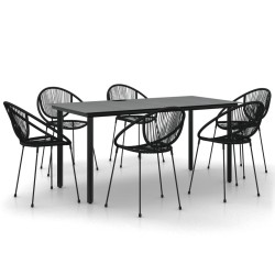 vidaXL Juego de comedor para jardín 7 piezas ratán PVC negro