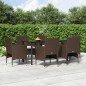 vidaXL Juego de comedor de jardín 7 piezas con cojines marrón y negro vidaXL Juego de comedor de jardín 7 piezas con cojines marrón y negro