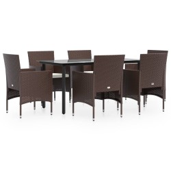 vidaXL Juego de comedor de jardín 7 piezas con cojines marrón y negro