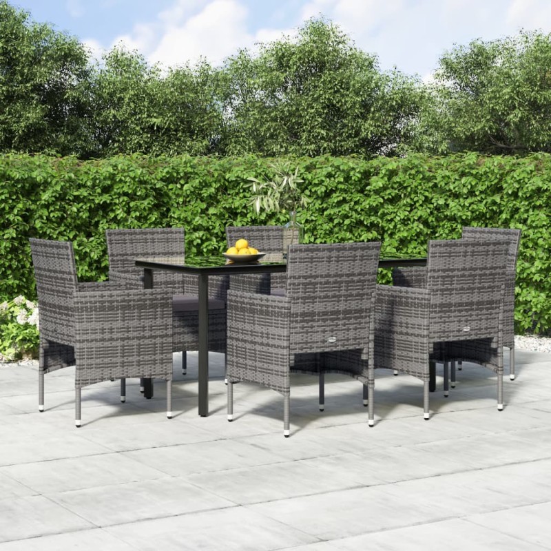 vidaXL Juego de comedor de jardín 7 piezas con cojines gris y negro
