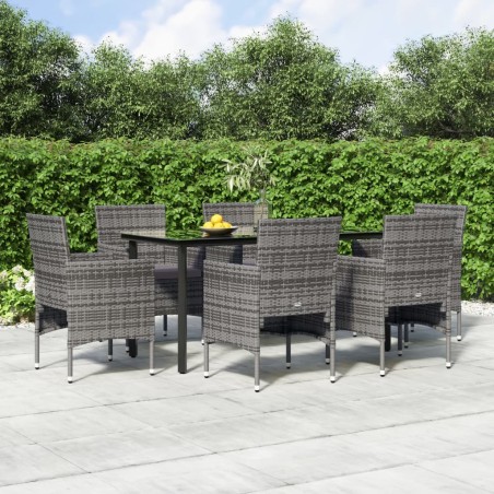vidaXL Juego de comedor de jardín 7 piezas con cojines gris y negro