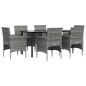 vidaXL Juego de comedor de jardín 7 piezas con cojines gris y negro