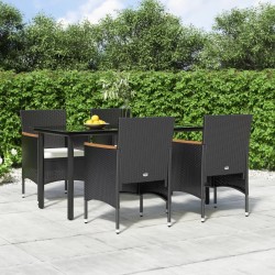 vidaXL Juego de comedor de jardín 5 piezas con cojines negro