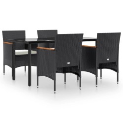 vidaXL Juego de comedor de jardín 5 piezas con cojines negro