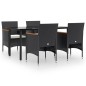 vidaXL Juego de comedor de jardín 5 piezas con cojines negro