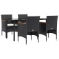 vidaXL Juego de comedor de jardín 5 piezas con cojines negro