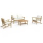 vidaXL Set de muebles de jardín 4 piezas bambú y cojines blanco crema vidaXL Set de muebles de jardín 4 piezas bambú y cojines blanco crema