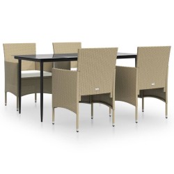 vidaXL Juego de comedor de jardín 5 piezas con cojines beige y negro