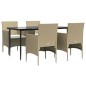 vidaXL Juego de comedor de jardín 5 piezas con cojines beige y negro vidaXL Juego de comedor de jardín 5 piezas con cojines beige y negro