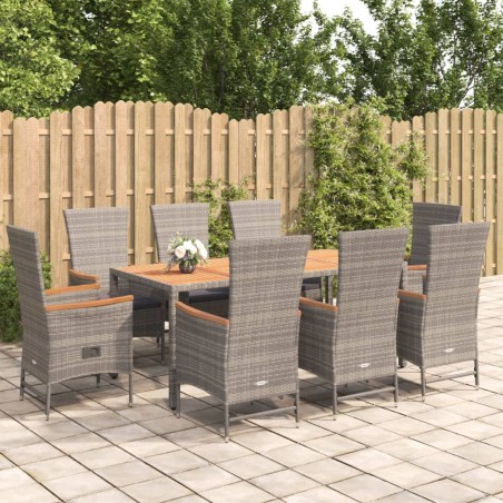 vidaXL Set comedor jardín 9 pzas y cojines ratán sintético gris