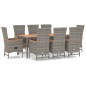 vidaXL Set comedor jardín 9 pzas y cojines ratán sintético gris