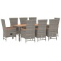 vidaXL Set comedor jardín 9 pzas y cojines ratán sintético gris