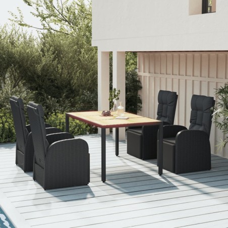 vidaXL Juego comedor jardín 5 pzas madera acacia ratán sintético negro