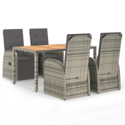vidaXL Set comedor de jardín 5 piezas con cojines ratán sintético gris