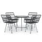 vidaXL Juego de comedor de jardín 5 piezas ratán sintético negro vidaXL Juego de comedor de jardín 5 piezas ratán sintético negro