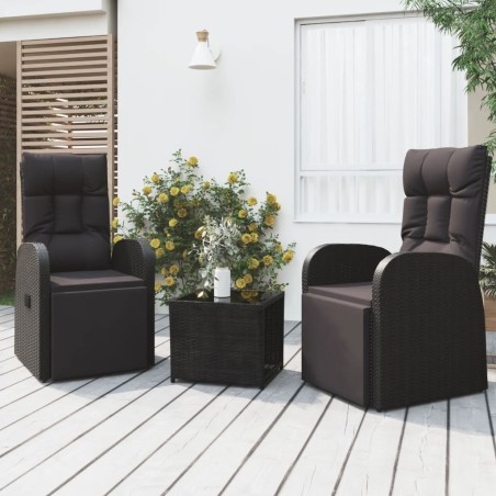 vidaXL Juego salón jardín 3 pzas ratán sintético y acero negro