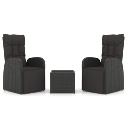 vidaXL Juego salón jardín 3 pzas ratán sintético y acero negro