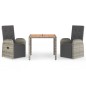 vidaXL Set comedor de jardín 3 piezas con cojines ratán sintético gris vidaXL Set comedor de jardín 3 piezas con cojines ratán sintético gris