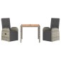 vidaXL Set comedor de jardín 3 piezas con cojines ratán sintético gris vidaXL Set comedor de jardín 3 piezas con cojines ratán sintético gris