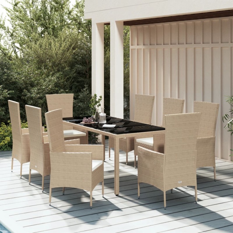 vidaXL Set comedor de jardín 9 pzas con cojines ratán sintético beige vidaXL Set comedor de jardín 9 pzas con cojines ratán sintético beige