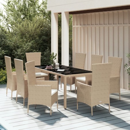 vidaXL Set comedor de jardín 9 pzas con cojines ratán sintético beige