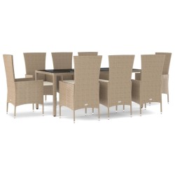 vidaXL Set comedor de jardín 9 pzas con cojines ratán sintético beige