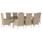 vidaXL Set comedor de jardín 9 pzas con cojines ratán sintético beige vidaXL Set comedor de jardín 9 pzas con cojines ratán sintético beige
