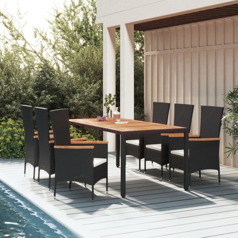 vidaXL Set de comedor de jardín 7 pzas y cojines ratán sintético negro vidaXL Set de comedor de jardín 7 pzas y cojines ratán sintético negro