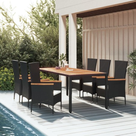 vidaXL Set de comedor de jardín 7 pzas y cojines ratán sintético negro